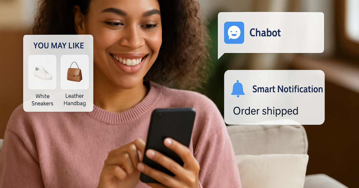 Customer viewing AI-enhanced website with personalized features