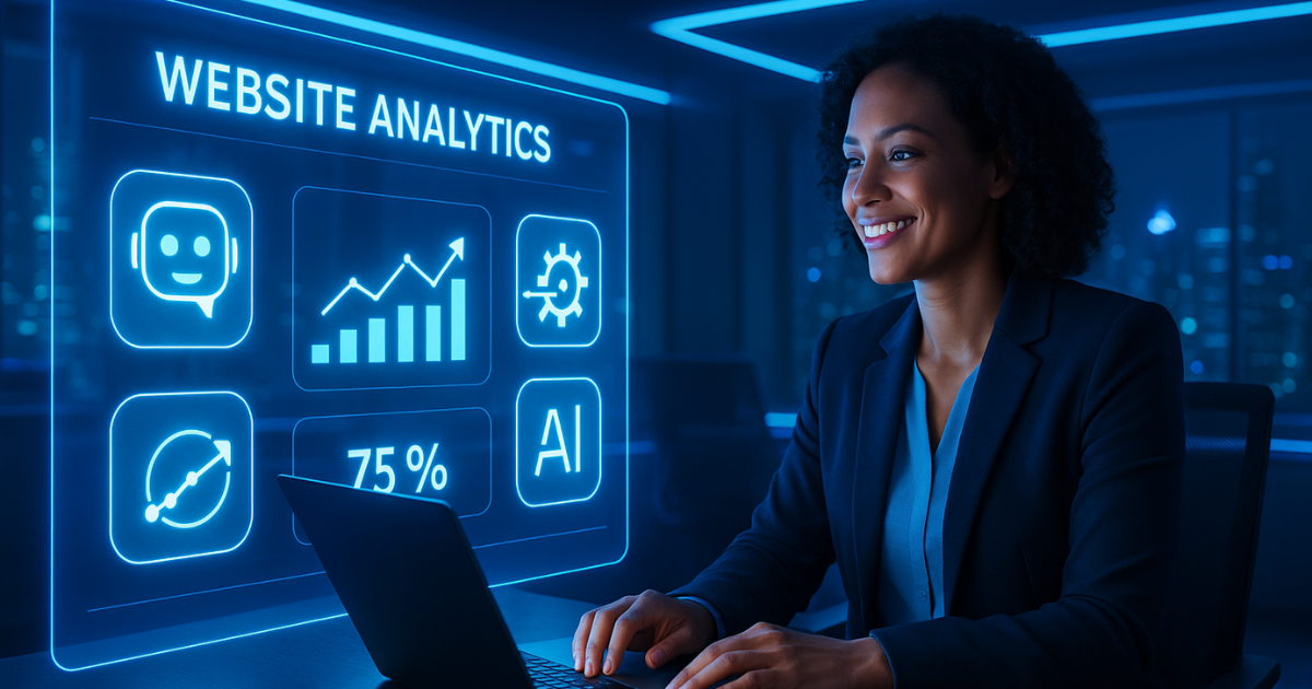Business owner using AI tools to grow their website and increase results.
