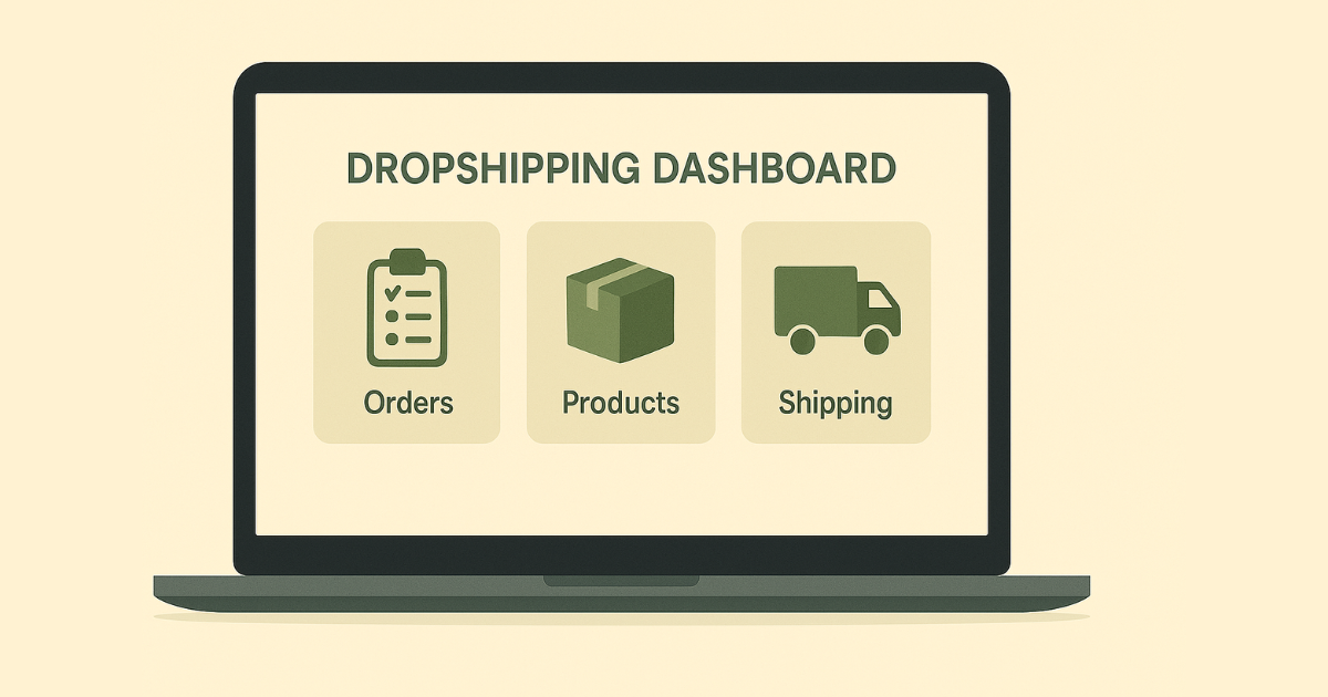 Dropshipping dashboard on a laptop screen