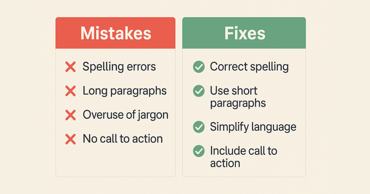 Checklist of common dropshipping mistakes with corrective actions