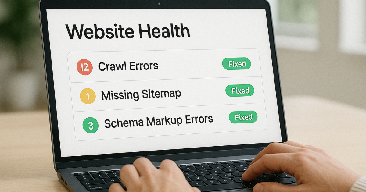 Technical SEO audit results showing crawl and indexing issues