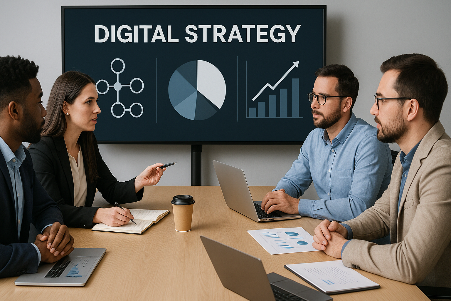Business team planning website upgrade and digital strategy