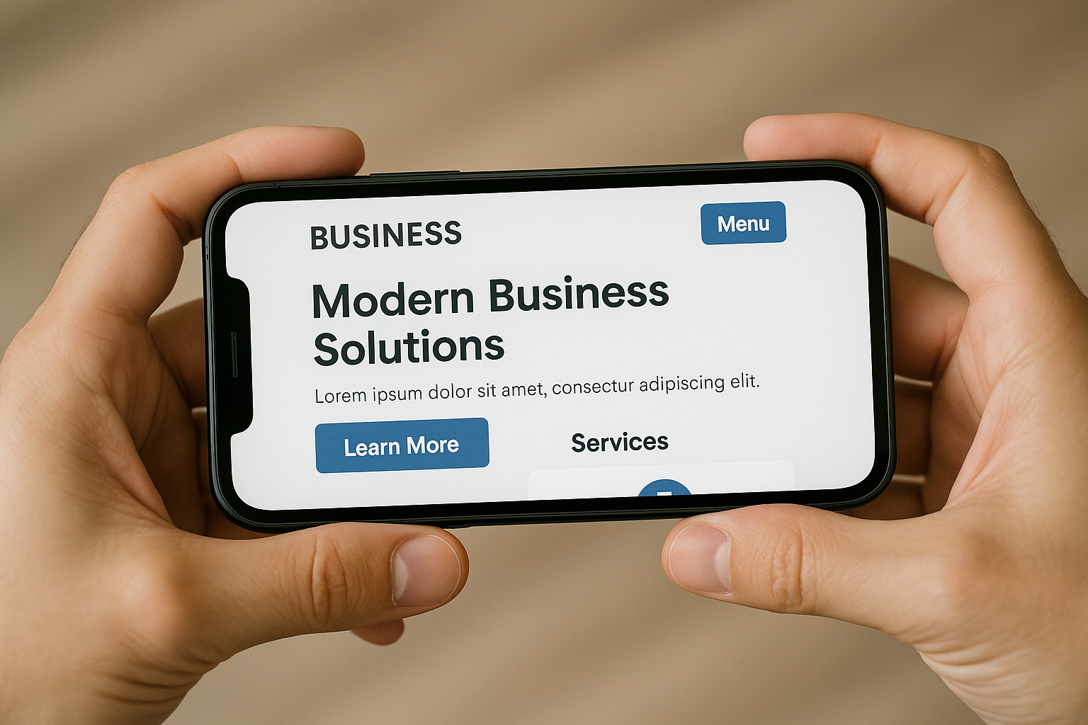 Mobile-optimized business website displayed on smartphone