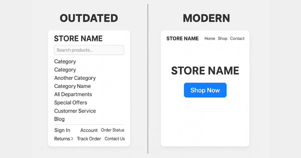 Cluttered vs user-friendly website navigation example