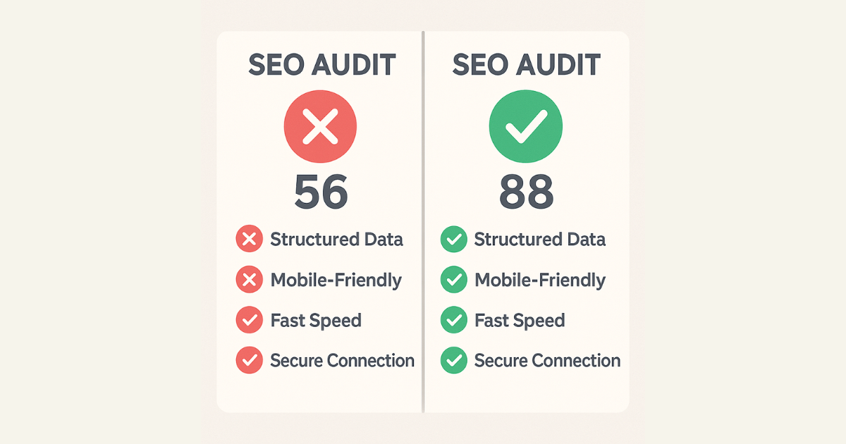 SEO audit comparison before and after website redesign